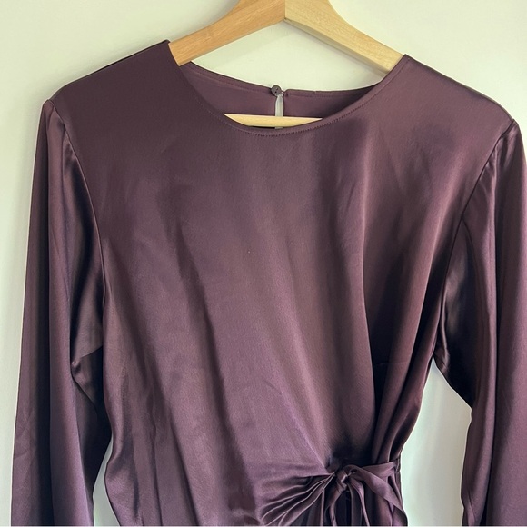 Banana Republic Treccia Hammered Satin Dress in Purple Prune, Size Small - Picture 4 of 13